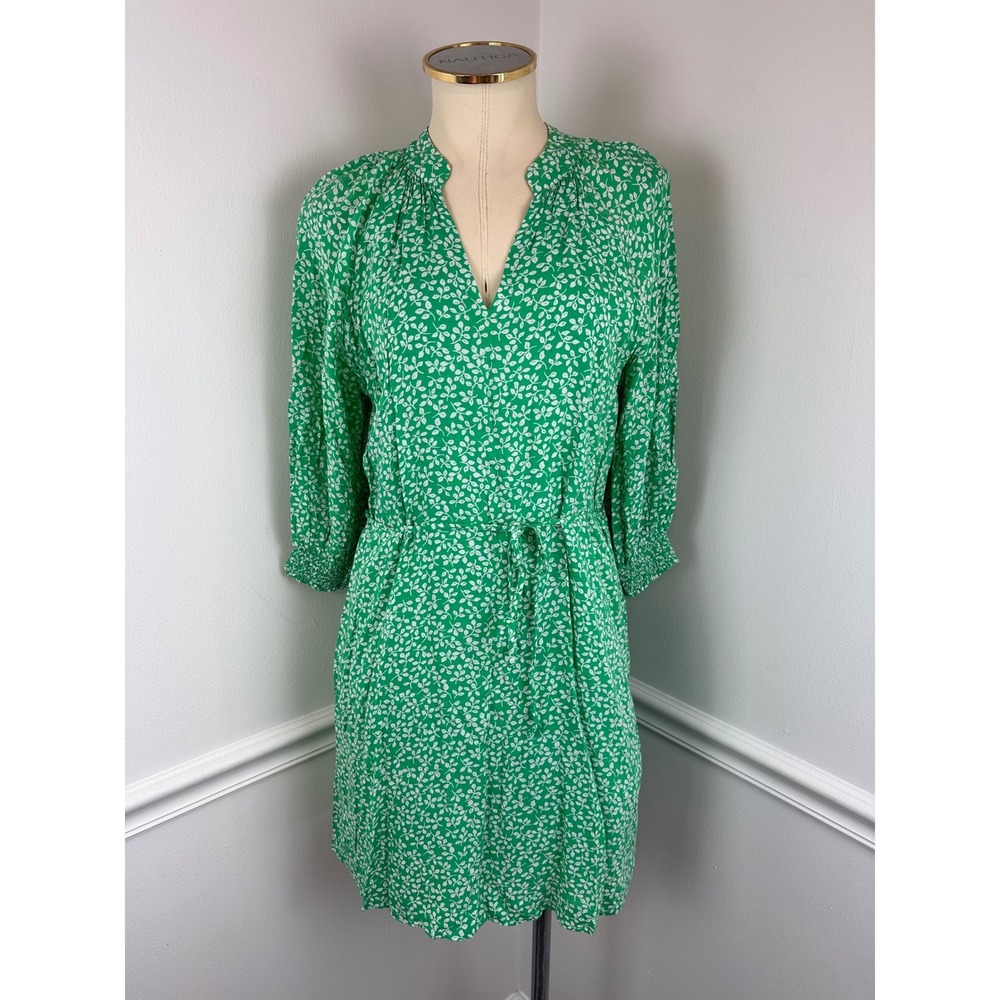 DRAPER JAMES RSVP Green & White V-Neck Smocked Sleeve Lightweight Dress Small